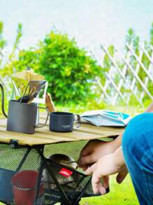 1pc Outdoor Camping Table Mesh Storage Net Bag, Black Color With Hook - Black - View 5