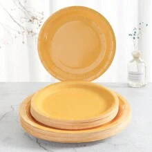 黄色一次性盘子和餐巾派对用品，适合24位客人，一次性纸盘，适合生日婚礼派对家庭野餐、圣诞节 - 黃色 - 查看 3