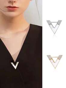 1pc V-Shaped Deluxe Brooch For Women, Collar Pin To Prevent Exposed Chest Outfit, Versatile Clothing Accessory - A V-shaped brooch - View 2