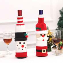 Christmas Knitted Wine Bottle Cover With Snowman/santa Claus/flowers/christmas Tree Designs Decoration, Wine Bottle Sleeve With Pom Poms - Multicolor - View 2