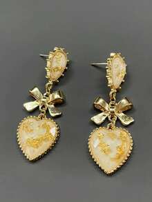 1 对韩国心形水晶手工耳环，适合女士，甜美可爱时尚耳钉珠宝 - 彩色 - 查看 1