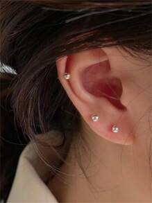 CHOSHILAR 4插/組小銀珠耳釦耳環,簡約韓國風日常飾品,適合女性,是給自己的完美禮物 - 銀色 - 查看 4