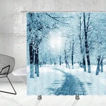 1入組雪地森林路印花浴簾,配有掛勾 - 白色 - 查看 1