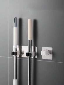 1pc Multifunctional Mop Holder With Adhesive Base, Suitable For Bathroom, Kitchen And Home Storage, Housekeeping Tool - Black - View 1