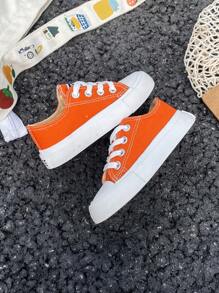 OPOEE Children Canvas Shoes, Spring/ Autumn, Korean Style, Simple, Boys & Girls, Fashionable, Low-Cut, Casual, Athletic, Classic, Versatile, Skateboard Shoes For Kids - Orange - View 4