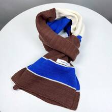 1 件男女通用針織拼色圍巾,溫暖柔軟的冬季護頸,適合情人節或聖誕禮物 - 藍色 - 查看 1
