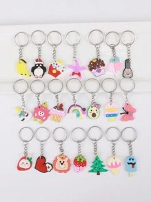 25入隨機風格、隨機顏色的卡通動物/水果/植物造型鑰匙扣 - 彩色 - 查看 6