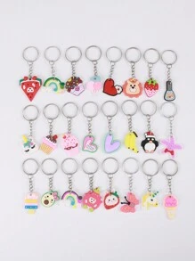 25入隨機風格、隨機顏色的卡通動物/水果/植物造型鑰匙扣 - 彩色 - 查看 3