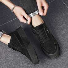 男士圆头系带厚底休闲运动鞋滑板鞋，透气，防滑，耐磨，适合工作，春秋季 - 黑色 - 查看 5