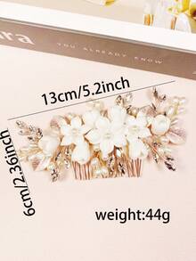 1pc Zinc Alloy Leaf Hair Comb With Rose Gold And White Ceramic Floral Decoration For Bride Or Wedding Party - Rose Gold - View 6