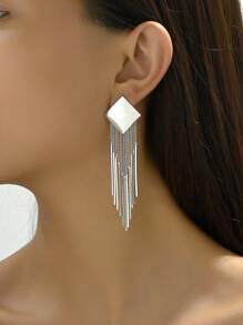 1 đôi Mới Hình học Hình vuông & Hình chữ nhật Quán bar Hình dạng Bông tai stud & Dangle Thả hoa tai Đối với Của phụ nữ Giải trí , Bước chân mèo , Câu lạc bộ đêm Buổi tiệc - Bạc - Xem 5