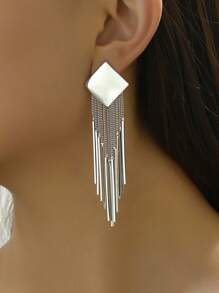 1 đôi Mới Hình học Hình vuông & Hình chữ nhật Quán bar Hình dạng Bông tai stud & Dangle Thả hoa tai Đối với Của phụ nữ Giải trí , Bước chân mèo , Câu lạc bộ đêm Buổi tiệc - Bạc - Xem 3