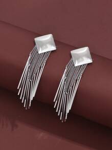 1 đôi Mới Hình học Hình vuông & Hình chữ nhật Quán bar Hình dạng Bông tai stud & Dangle Thả hoa tai Đối với Của phụ nữ Giải trí , Bước chân mèo , Câu lạc bộ đêm Buổi tiệc - Bạc - Xem 4