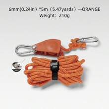 1pc Orange Outdoor Tent Guyline With Pulley Adjuster, Reflective Cord, Thick Tent Rope With Metal Lift Pulley, 6mm - Orange - View 2