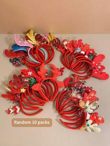 【隨機 10入組聖誕鹿角發帶】可愛卡通髮飾,適用於兒童聖誕節 - 彩色 - 查看 3