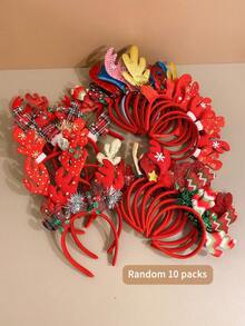 【隨機 10入組聖誕鹿角發帶】可愛卡通髮飾,適用於兒童聖誕節 - 彩色 - 查看 5