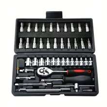 46pcs/set Ratchet Socket Wrench Set, Fly, Spanner & Motor Bike And Auto Repair Tools Kit - Black - View 1