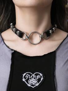 1 件男士深色哥德式 Pu 皮革頸鍊,帶有小鉚釘,女式龐克搖滾酷炫鉚釘頸鍊,男女通用珠寶,適合角色扮演和禮品 - 黑色 - 查看 7