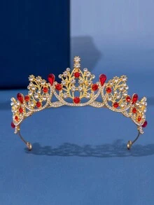 1Pc Crystal Bridal Party Rhinestone Wedding Bride Tiara Hair Accessories Women Tiara Elegance Queen Princess Crown - Red - View 1