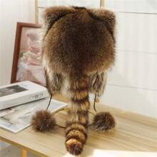 1pc Unisex Raccoon Earflap Hat, Faux Racoon Fur Trapper Hat, Winter Warm Hat - Brown - View 3
