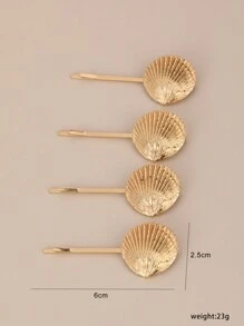 Cute Metallic Shell Shaped Hair Clip For Girls, Side Clip Design - Gold - View 2