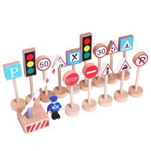 1set Wooden Toy Road Traffic Sign Model With Airplane, Car And Road Sign - Multicolor - View 5