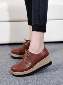 女款中高階繫帶厚底英倫爬行鞋