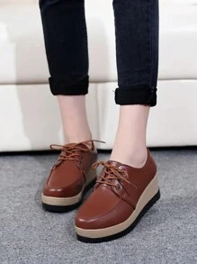 女款中高階繫帶厚底英倫爬行鞋