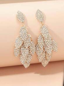 1 đôi Đồ trang trí Rhinestone Lá hình Hoa tai - Vàng - Xem 1