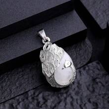 1pc Creative Alloy Energy Stone & Floral Pattern Pendant Necklace Accessory, Western Style - White crystal - View 12