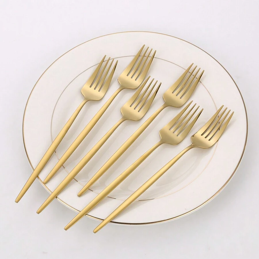 Set Of 6 Gold Stainless Steel Dinner Forks SHEIN