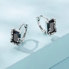 bamoer 1對925純銀黑色耳扣,女性日常聚會時尚耳環 - 銀色 - 查看 3