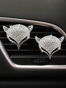 1入鑲鑽狐狸形汽車香薰擴香器,可裝置於汽車空調出風口進行車內芳香裝飾 - 銀色 - 查看 4