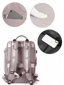 女士旅行後背包，大容量筆記本電腦背包，輕便短途商務旅行行李袋，登機後背包 - 藕粉色 - 查看 9