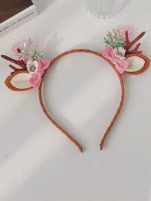 1入聖誕節主題可愛風格的蝴蝶結、鹿角和花卉樣式女士頭飾