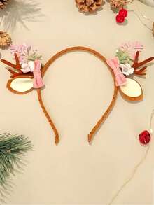 1入聖誕節主題可愛風格的蝴蝶結、鹿角和花卉樣式女士頭飾