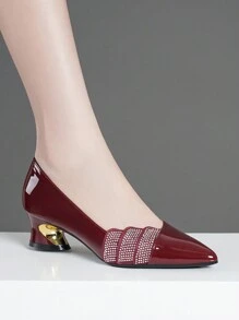 Women's New Rhinestones High Heel Shoes, Red And Blue Pointed Toe Pumps - Burgundy - View 6