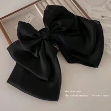 1個黑絲帶流蘇大蝴蝶結造型發箍,適用於高馬尾、頭頂位置的髮夾 - 黑色 - 查看 3