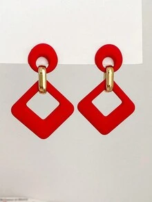 1 Set Of 3 Pairs Personalized Geometric Diamond Shaped Dangle Earrings, Heart Stud Earrings, Luxurious High-End Ear Jewelry Set - Multicolor - View 5