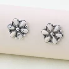 1 对老式擦洗/古董银绿松石小花耳环，适合女士波西米亚西方珠宝节日礼物情人节、妈妈、母亲、母亲节、礼物 - 小花朵耳環 - 查看 12