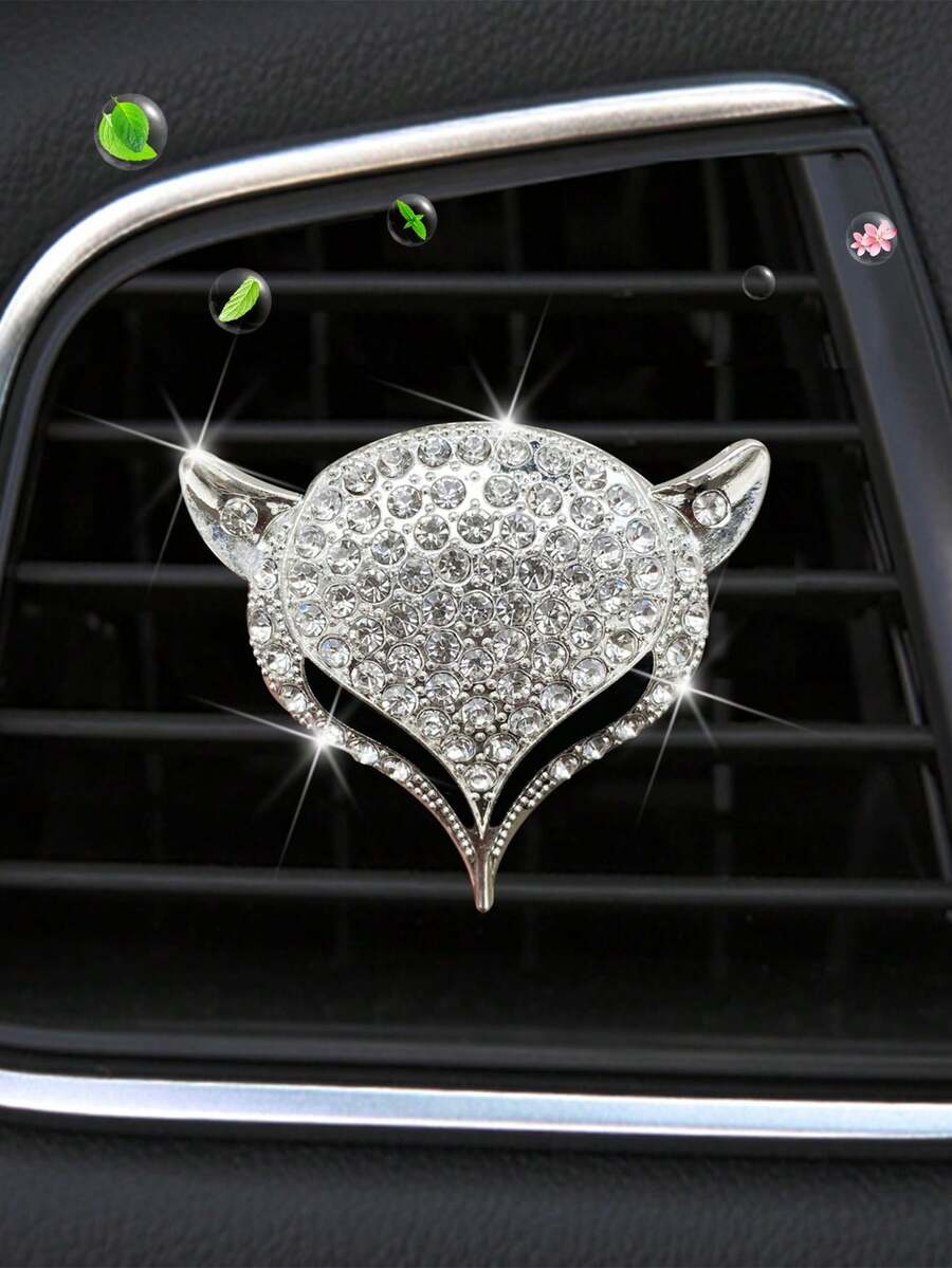 1入鑲鑽狐狸形汽車香薰擴香器,可裝置於汽車空調出風口進行車內芳香裝飾 - 銀色 - 查看 1