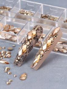 12pcs Mixed Pattern Nail Art Rhinestones, Crystal Champagne Gemstone Nail Decorations, Nail Jewelry Pendant DIY Nail Supplies