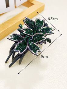 1 kẹp tóc trang trí đính đá xanh thanh lịch cho nữ (ba răng, đuôi én), hoàn hảo để làm quà tặng và thời trang khi đi làm - Màu xanh lá cây đậm - Xem 6