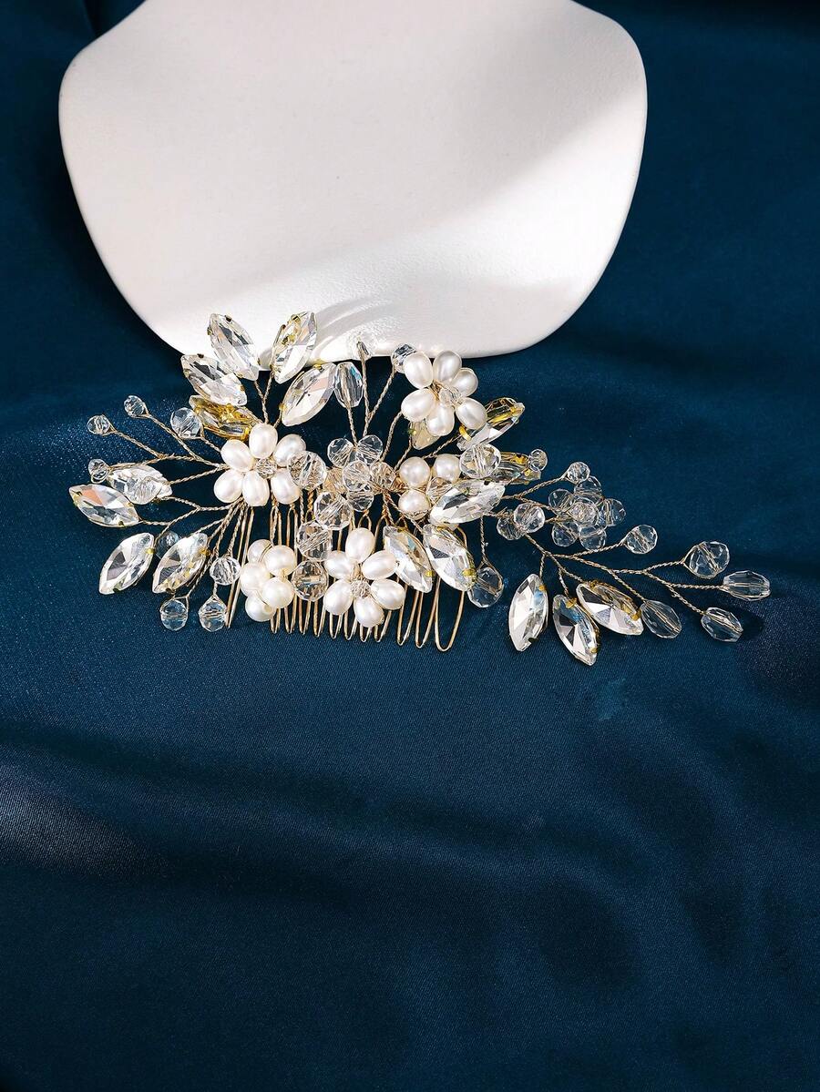 1入優雅新娘髮飾,花朵編織髮梳