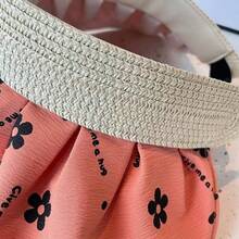 女士花卉貝殼空心大邊沿遮陽帽,可摺疊草帽,適用於夏季、海灘、旅行 - 藍色 - 查看 9