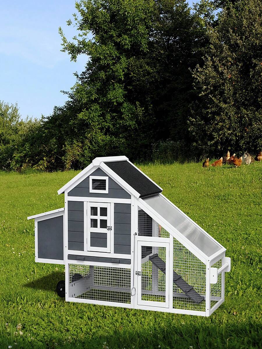 Rabbit Hutches Wooden Rabbit House Chicken Hutch Coop with Removable Wheels & Running Cage 71