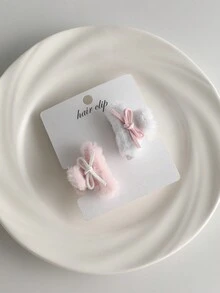 2pcs/set Faux Rabbit Fur Autumn Winter Warm Hair Claws With Bow Decoration - Warm winter colors - View 10