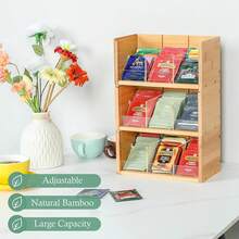 Bamboo Tea Bag Organizer Storage Box 3 Tier Stackable Tea Bag Holder Tea Caddy Box Containers Tea Packet Rack Teabag Shelf for Office Kitchen Cabinet Pantry - Yellow - View 4