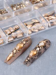 12pcs Mixed Pattern Nail Art Rhinestones, Crystal Champagne Gemstone Nail Decorations, Nail Jewelry Pendant DIY Nail Supplies