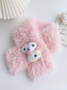 1條女式可愛蝴蝶結絨毛圍巾,冬季保暖頸飾適合學生